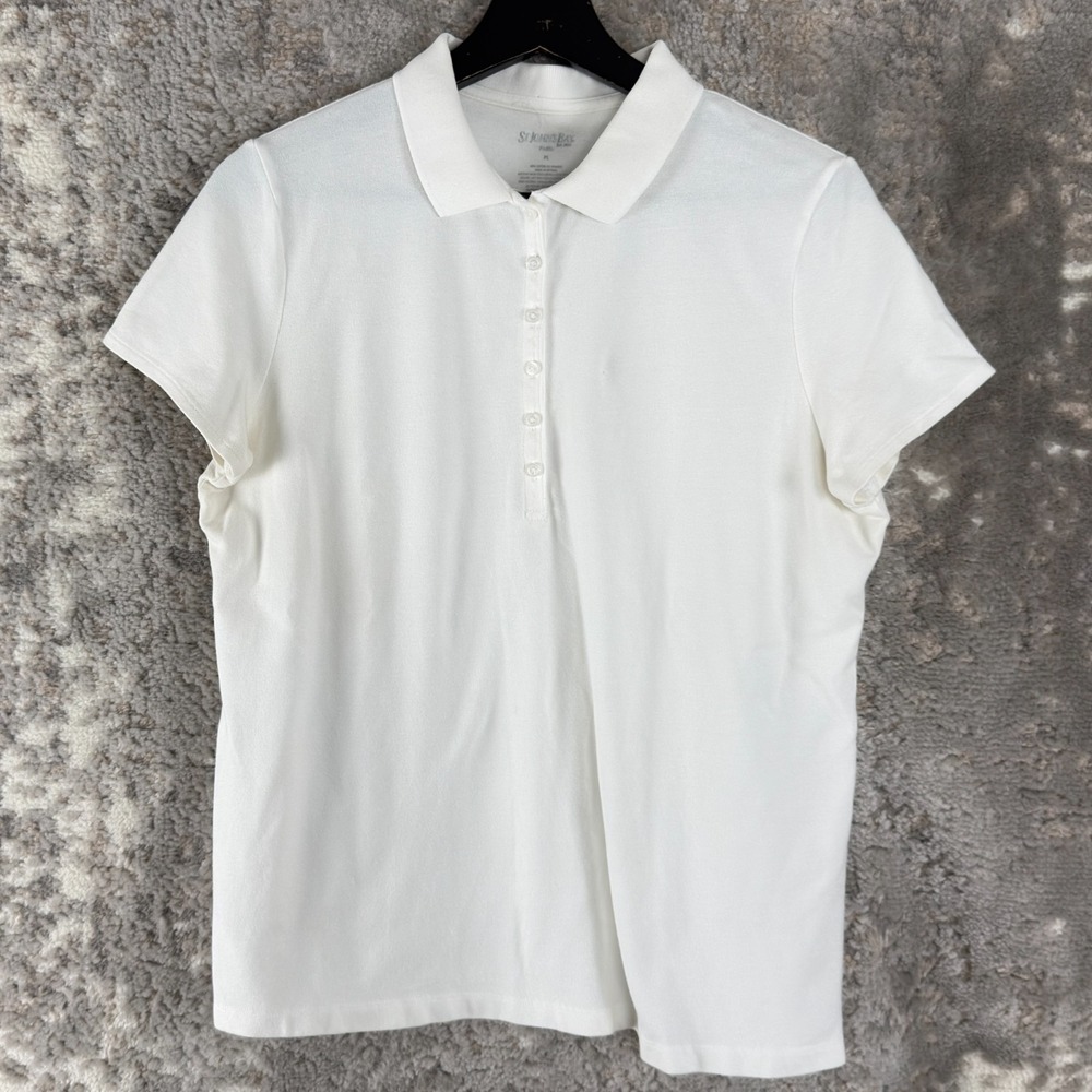 St Johns Bay Petite Size PL Minimalist Casual Polo Top White Short Sleeve Collar